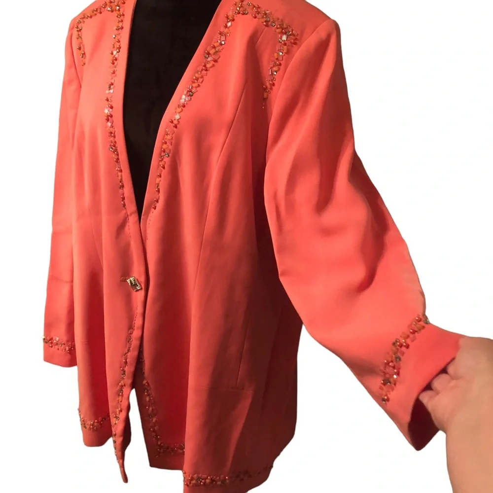 St. Anthony Evening Coral Beaded Dress Jacket size 24W - Picture 5 of 11